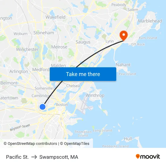 Pacific St. to Swampscott, MA map