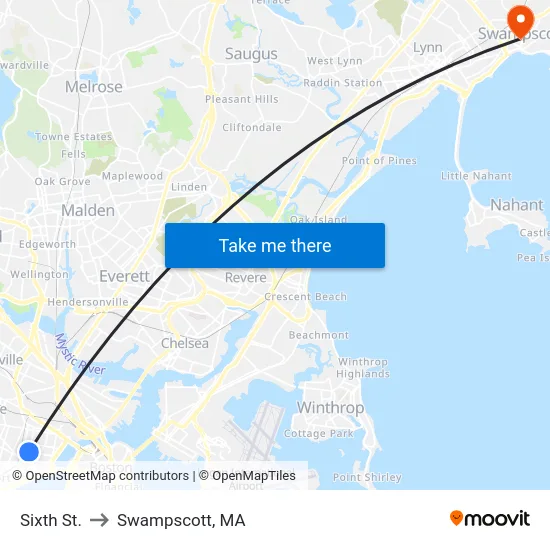 Sixth St. to Swampscott, MA map