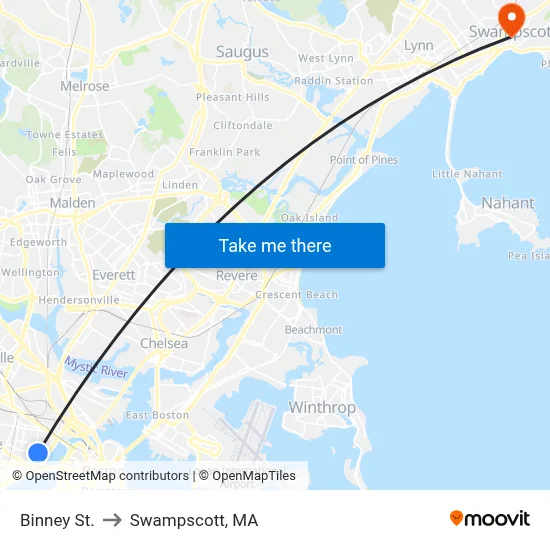 Binney St. to Swampscott, MA map