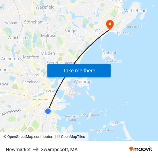 Newmarket to Swampscott, MA map