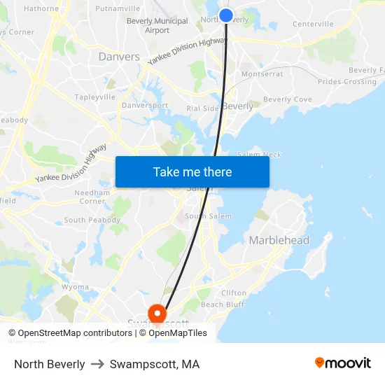 North Beverly to Swampscott, MA map