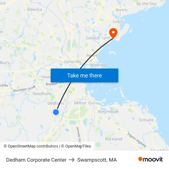 Dedham Corporate Center to Swampscott, MA map