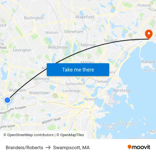 Brandeis/Roberts to Swampscott, MA map