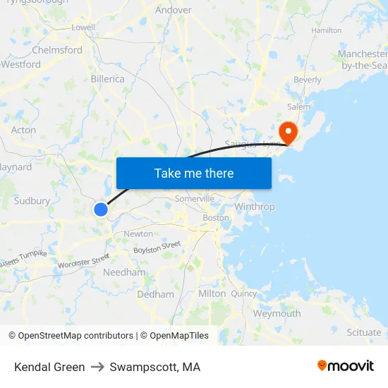 Kendal Green to Swampscott, MA map