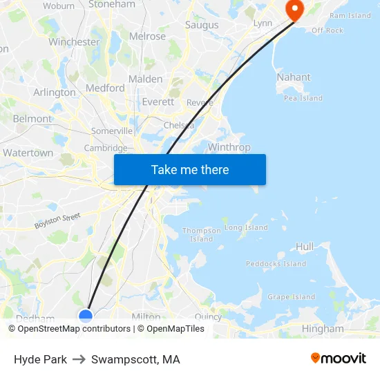 Hyde Park to Swampscott, MA map