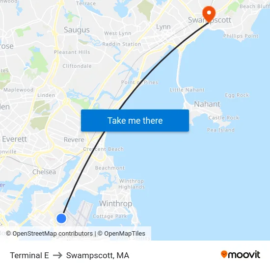 Terminal E to Swampscott, MA map