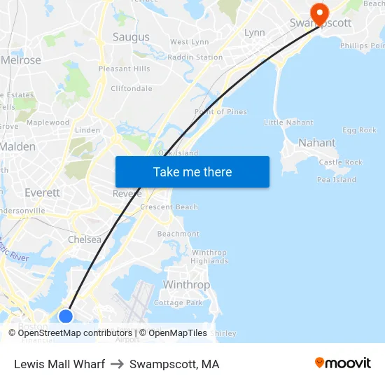 Lewis Mall Wharf to Swampscott, MA map