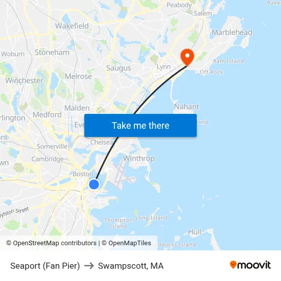 Seaport (Fan Pier) to Swampscott, MA map