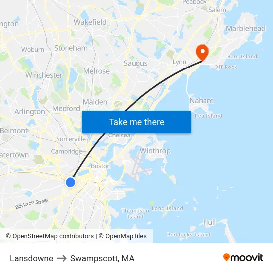 Lansdowne to Swampscott, MA map