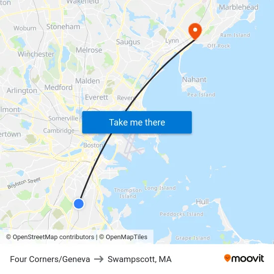Four Corners/Geneva to Swampscott, MA map