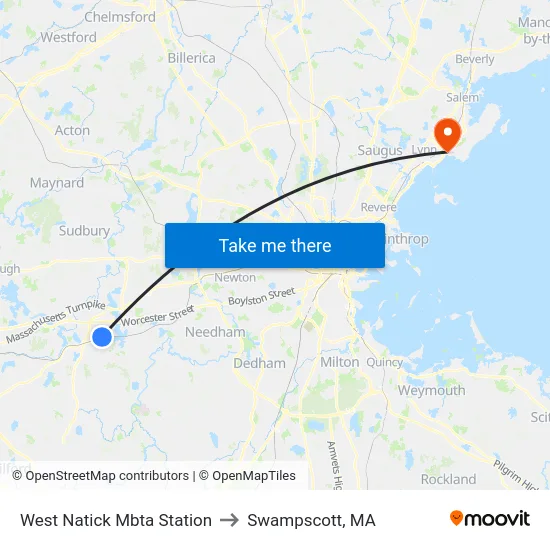 West Natick Mbta Station to Swampscott, MA map