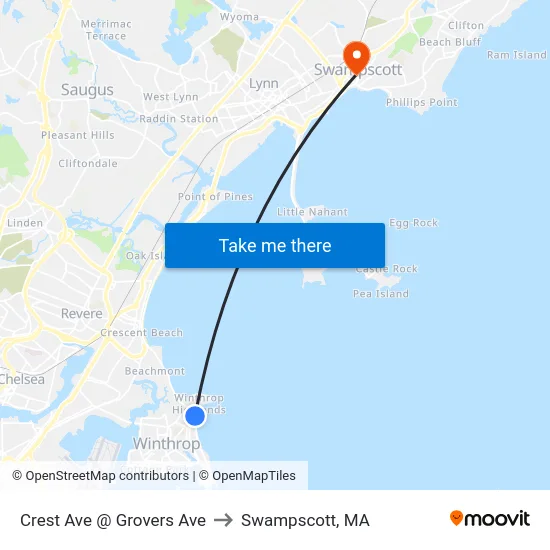 Crest Ave @ Grovers Ave to Swampscott, MA map