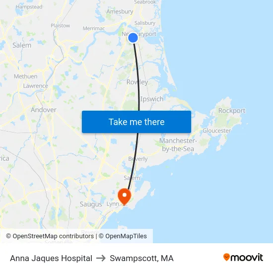 Anna Jaques Hospital to Swampscott, MA map