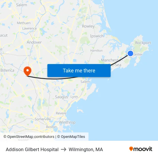 Addison Gilbert Hospital to Wilmington, MA map