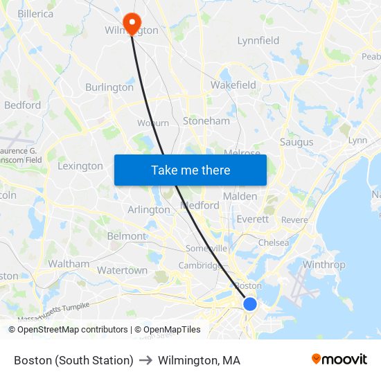 Boston (South Station) to Wilmington, MA map