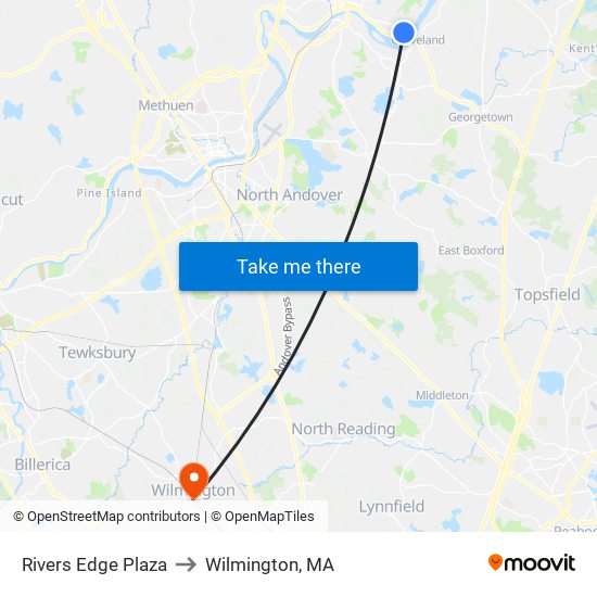 Rivers Edge Plaza to Wilmington, MA map