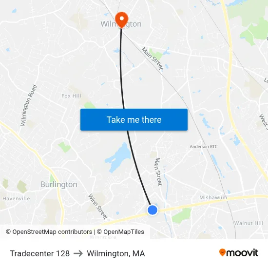 Tradecenter 128 to Wilmington, MA map