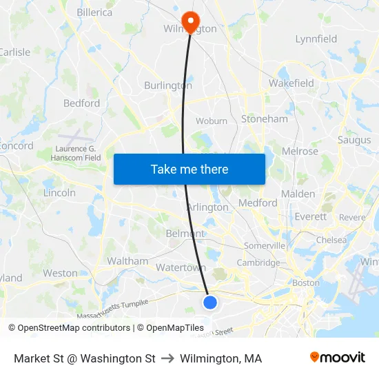 Market St @ Washington St to Wilmington, MA map