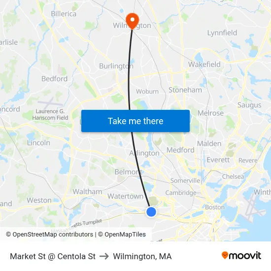 Market St @ Centola St to Wilmington, MA map