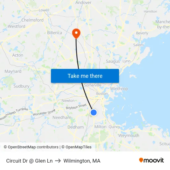 Circuit Dr @ Glen Ln to Wilmington, MA map