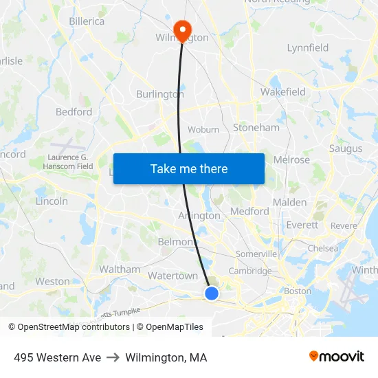 495 Western Ave to Wilmington, MA map