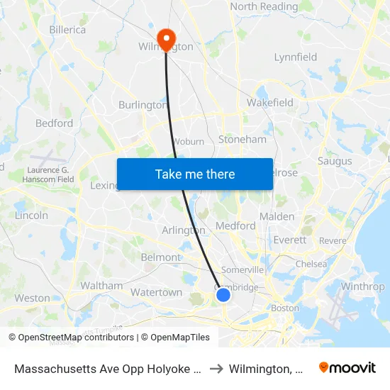 Massachusetts Ave Opp Holyoke St to Wilmington, MA map