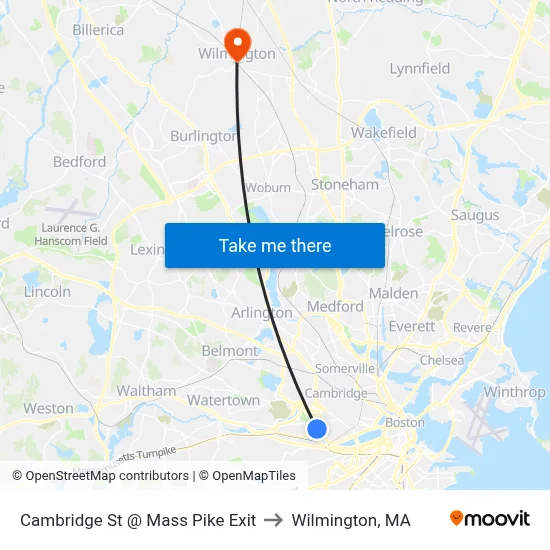 Cambridge St @ Mass Pike Exit to Wilmington, MA map