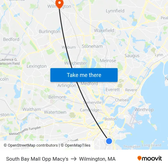 South Bay Mall Opp Macy's to Wilmington, MA map