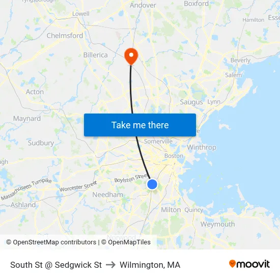 South St @ Sedgwick St to Wilmington, MA map