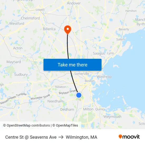 Centre St @ Seaverns Ave to Wilmington, MA map