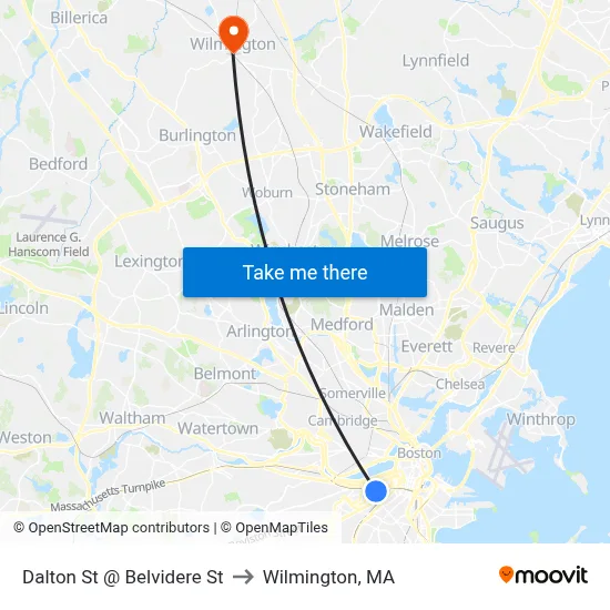 Dalton St @ Belvidere St to Wilmington, MA map