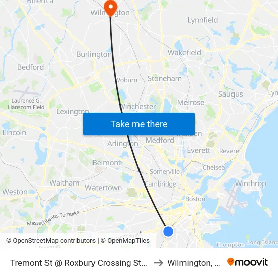 Tremont St @ Roxbury Crossing Station to Wilmington, MA map