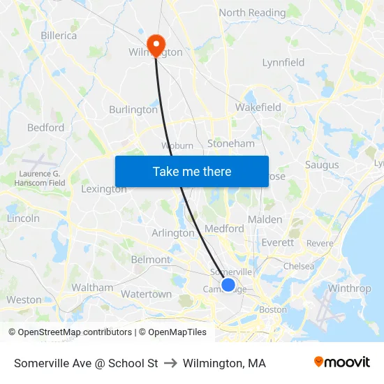 Somerville Ave @ School St to Wilmington, MA map