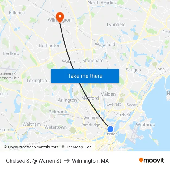 Chelsea St @ Warren St to Wilmington, MA map