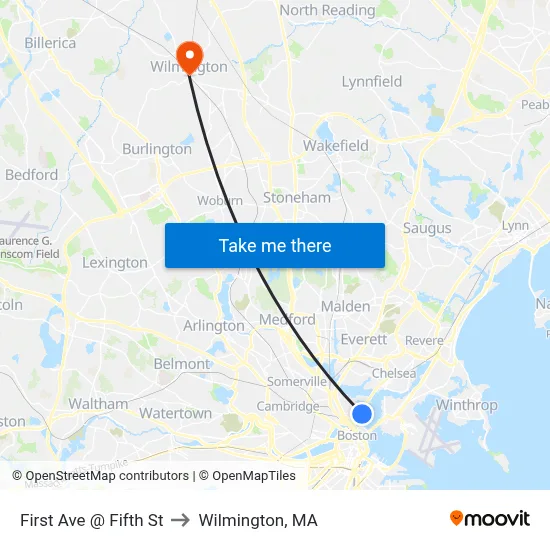 First Ave @ Fifth St to Wilmington, MA map