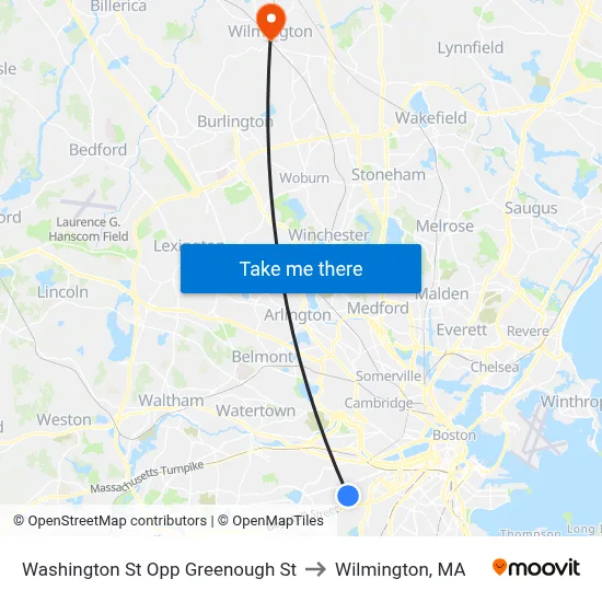 Washington St Opp Greenough St to Wilmington, MA map