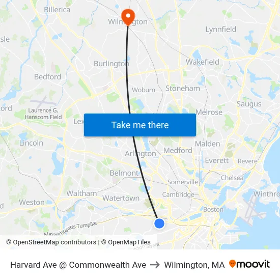 Harvard Ave @ Commonwealth Ave to Wilmington, MA map