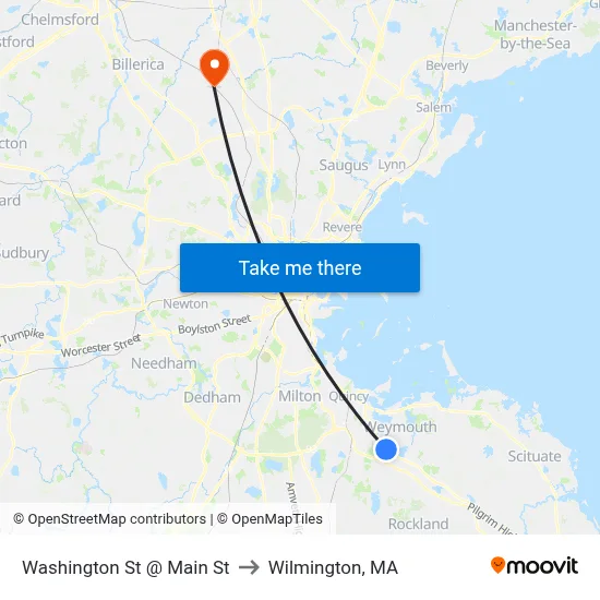 Washington St @ Main St to Wilmington, MA map