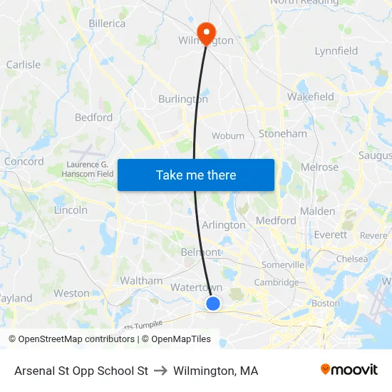 Arsenal St Opp School St to Wilmington, MA map