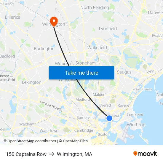 150 Captains Row to Wilmington, MA map