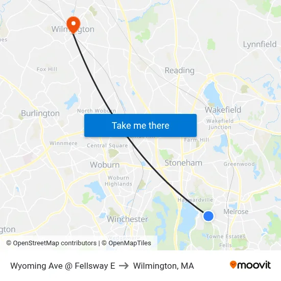 Wyoming Ave @ Fellsway E to Wilmington, MA map