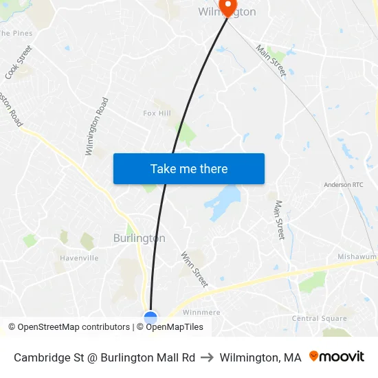 Cambridge St @ Burlington Mall Rd to Wilmington, MA map