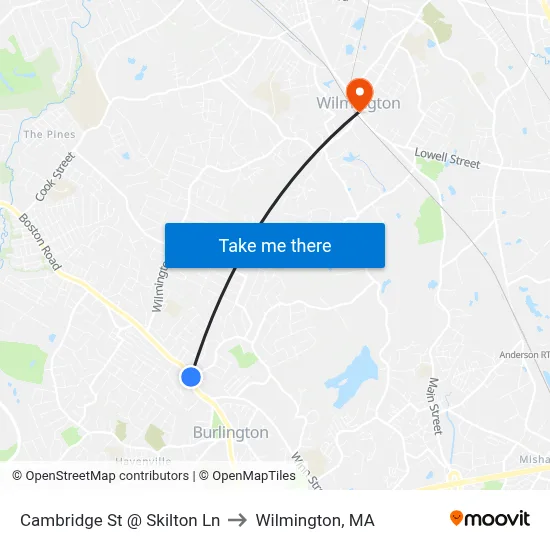 Cambridge St @ Skilton Ln to Wilmington, MA map