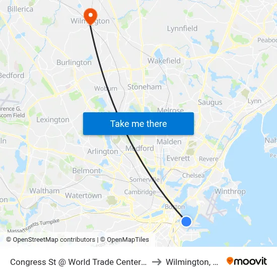 Congress St @ World Trade Center Sta to Wilmington, MA map