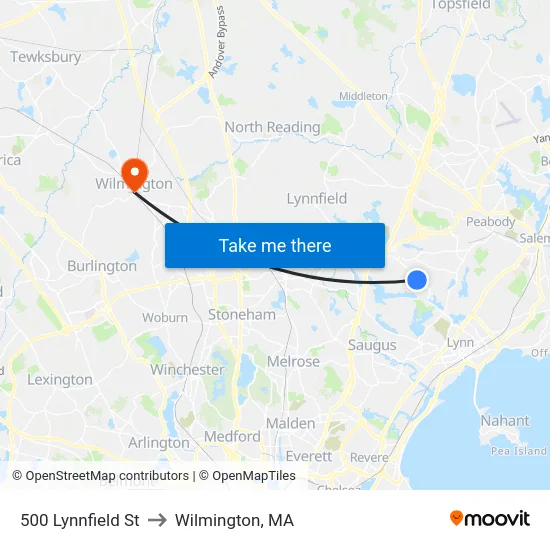 500 Lynnfield St to Wilmington, MA map