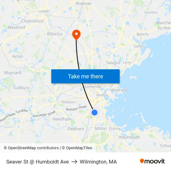 Seaver St @ Humboldt Ave to Wilmington, MA map