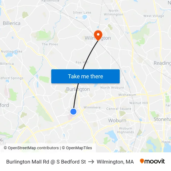 Burlington Mall Rd @ S Bedford St to Wilmington, MA map