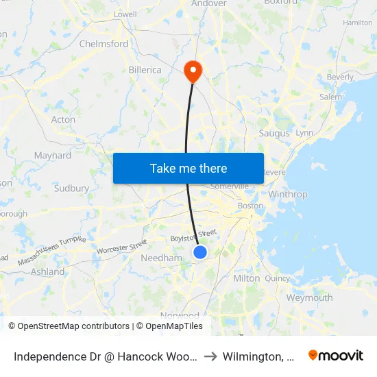 Independence Dr @ Hancock Woods to Wilmington, MA map