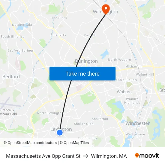 Massachusetts Ave Opp Grant St to Wilmington, MA map