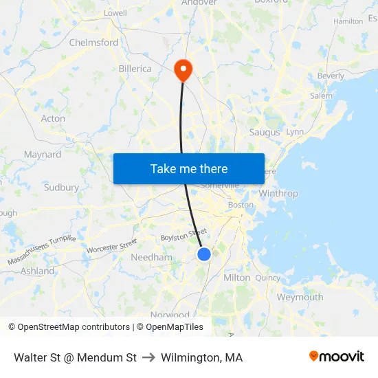 Walter St @ Mendum St to Wilmington, MA map